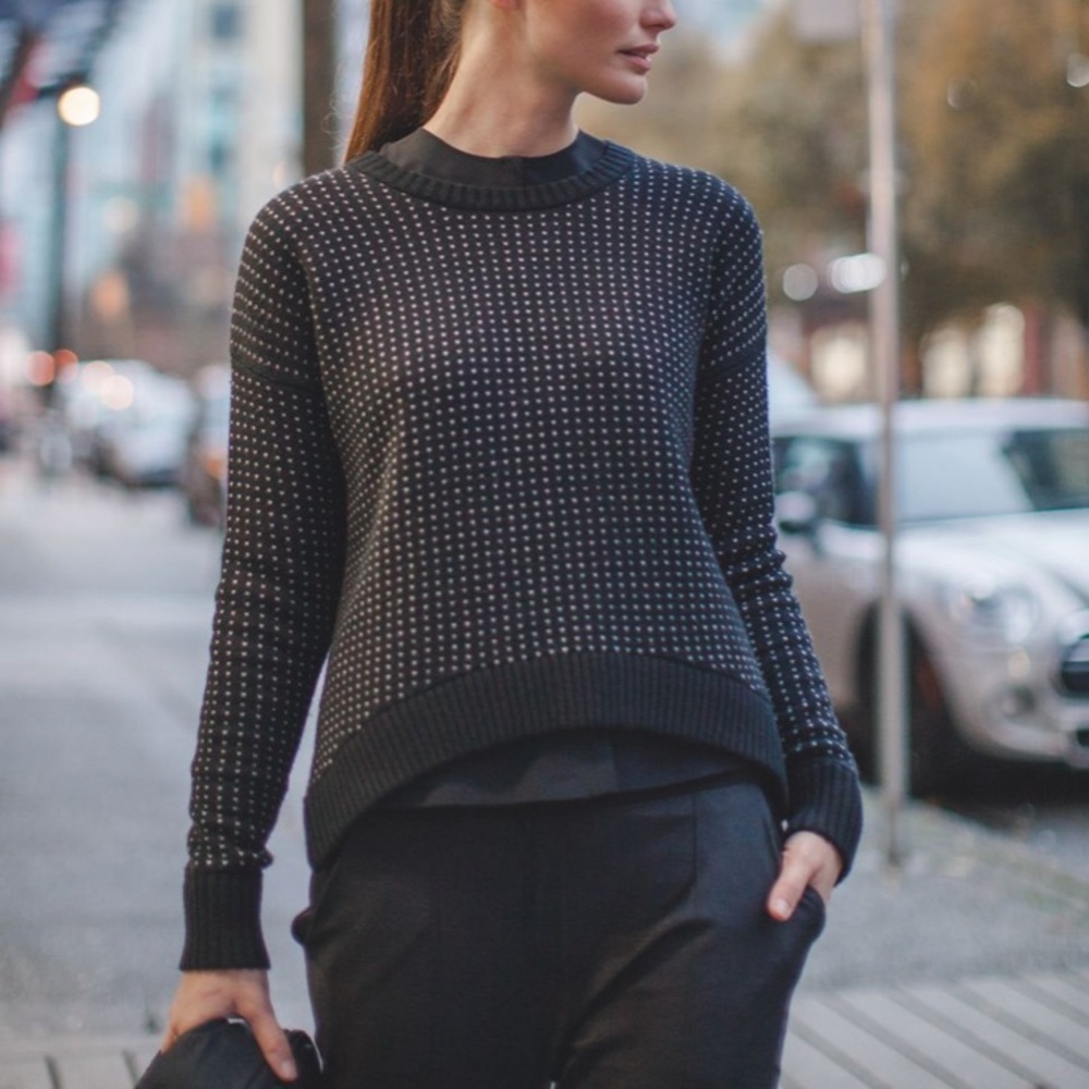 lululemon athletica Black Crewneck Sweater with Tiny White Dot Pattern